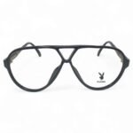 Front view of black Playboy aviator-style glasses with triangular bridge, made from Optyl in Germany.