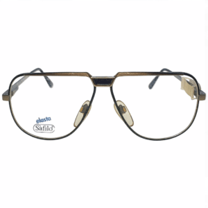 Front view of Safilo Elasta Aviator Glasses with marbleized navy texture and silver accents, showcasing a double bridge and Elasta branding on the lenses.