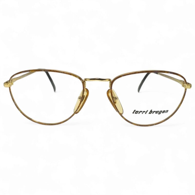 erri Brogan vintage glasses with light brown and yellow tortoiseshell detailing and a gold-tone frame, 1980s style