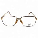 Vintage Alfred Dunhill 1980s rectangular golden metal eyeglasses with tortoiseshell detailing